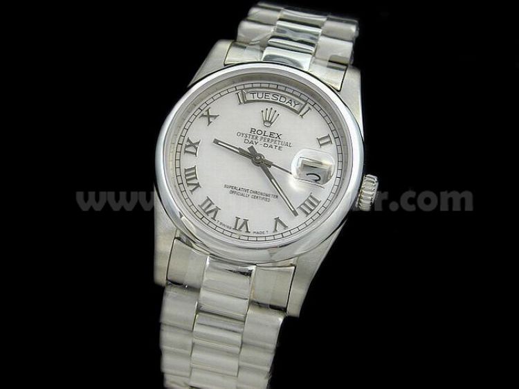 Rolex Daydate White Roman Stainless Steel President Band Watch